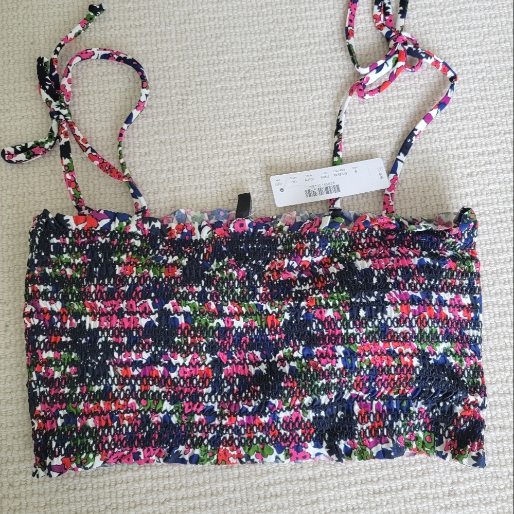 Liberty Floral JCrew Smocked Bandeau Bikini Top S